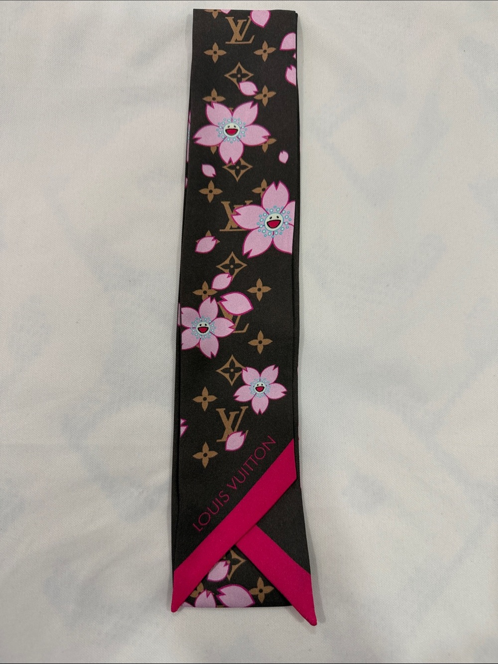 Inspired Brown & Pink Floral Monogram Twilly Scarf